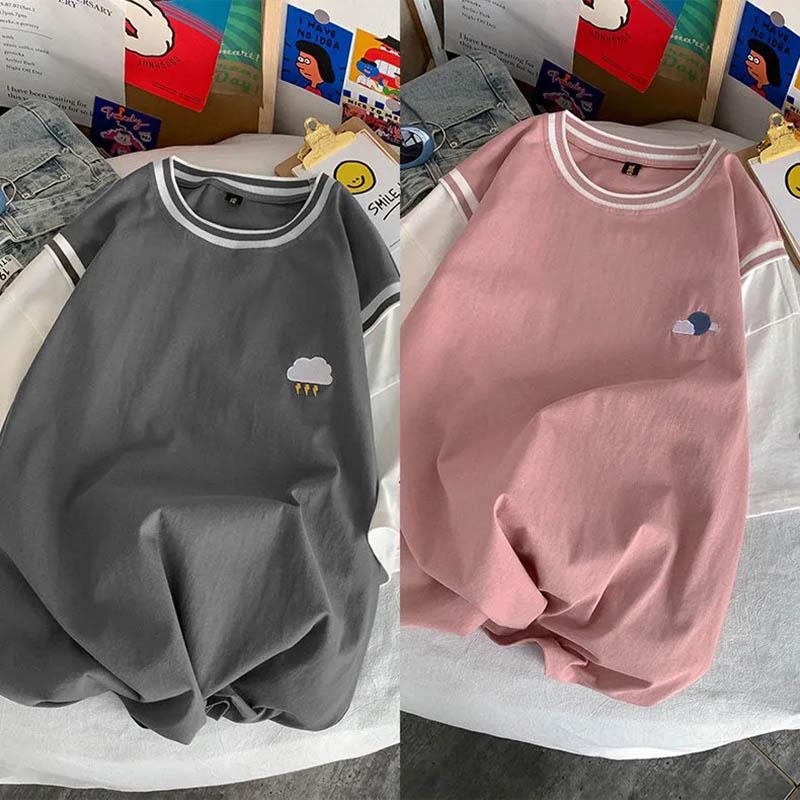 Tops Frauen Baumwolle Sommer Rundhals T-shirt kurzarm Lose Gedruckt Gefälschte Zwei Lose Bequeme Tops