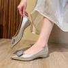 Inner Height Increase Single Shoes Women's 2025 Spring and Autumn New French Rhinestone Metal Buckle Pointed Flat Shoes Versatile Commuter Women's 