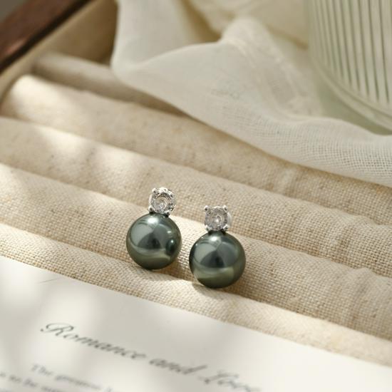 Elegant Princess Style Cubic Zirconia and Imitation Pearl 925 Silver Stud Earrings