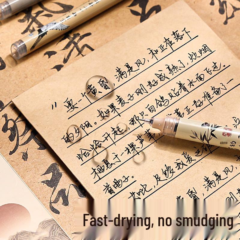 Kaba Bear Black Needle-Tip Rollerball Pen: Quick-Drying Student Exam & Signature Pen in Ancient Style.