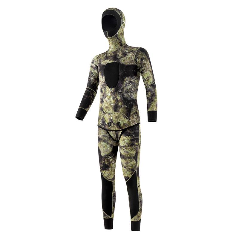 5mm Camo Hooded Wetsuit for Men & Women - Professional Diving, Hunting, Cold-Proof Fishing Suit.