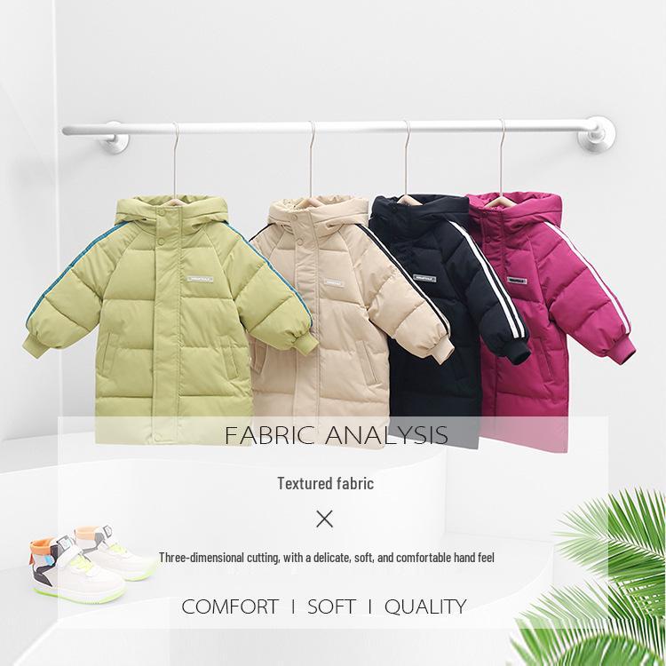 2025 Kinder Lange Baumwollgepolsterte Jacke - Mittellang Koreanischer Stil für Jungen und Mädchen, Über das Knie, Verdickter Baumwollmantel