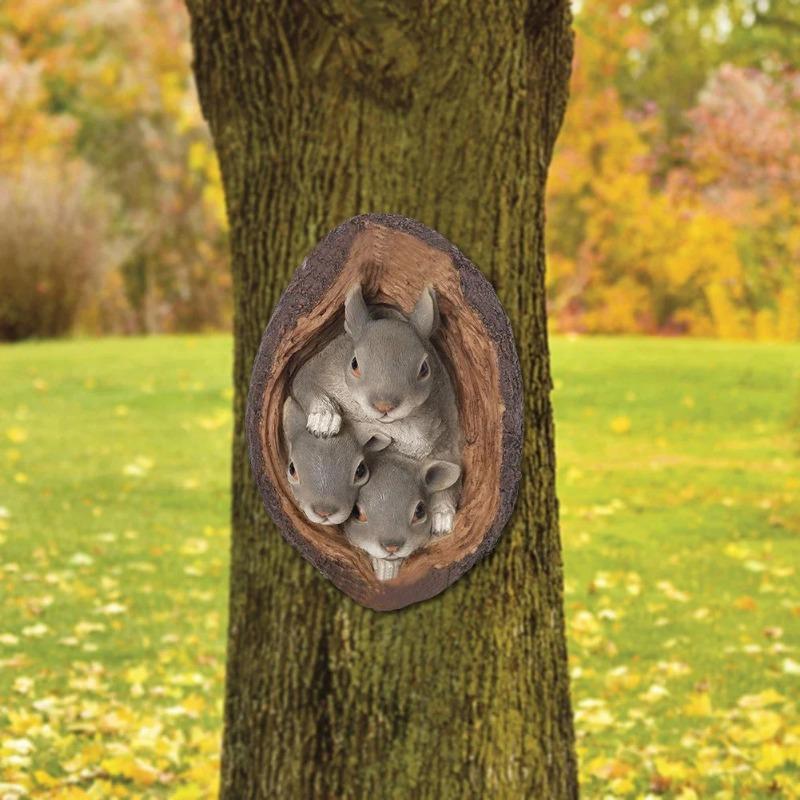 Harz Eichhörnchen Gartenstatue Baumloch Statuen Geschenk Außenhof Kaffeestube Ornamente Heimskulptur Kunstdekoration