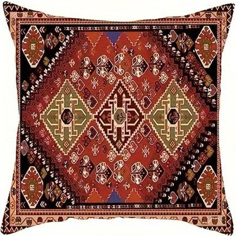 Retro Mandala Emoji Leinen Kissenbezug - Ohne Füllung