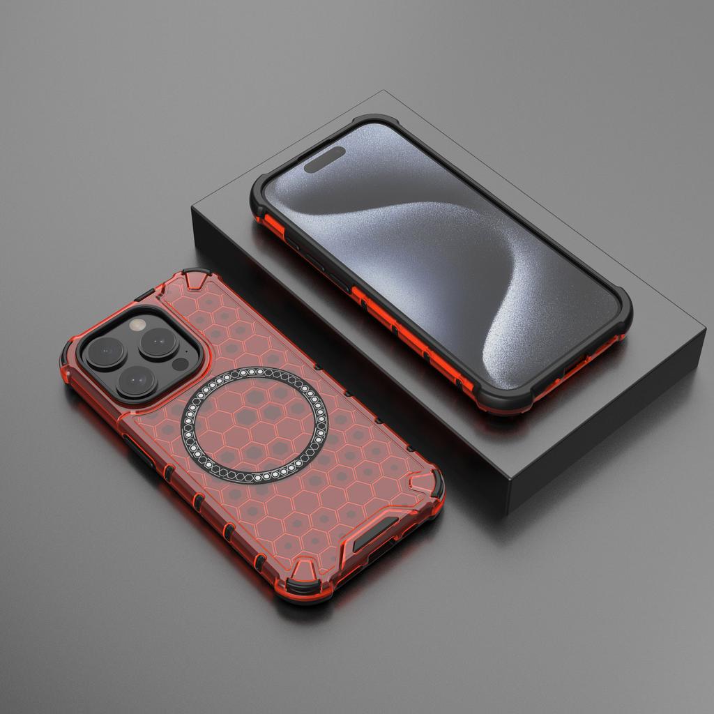 For iPhone 15 Pro Magnetic Case Honeycomb Texture TPU+PC Anti-Drop Phone Cover