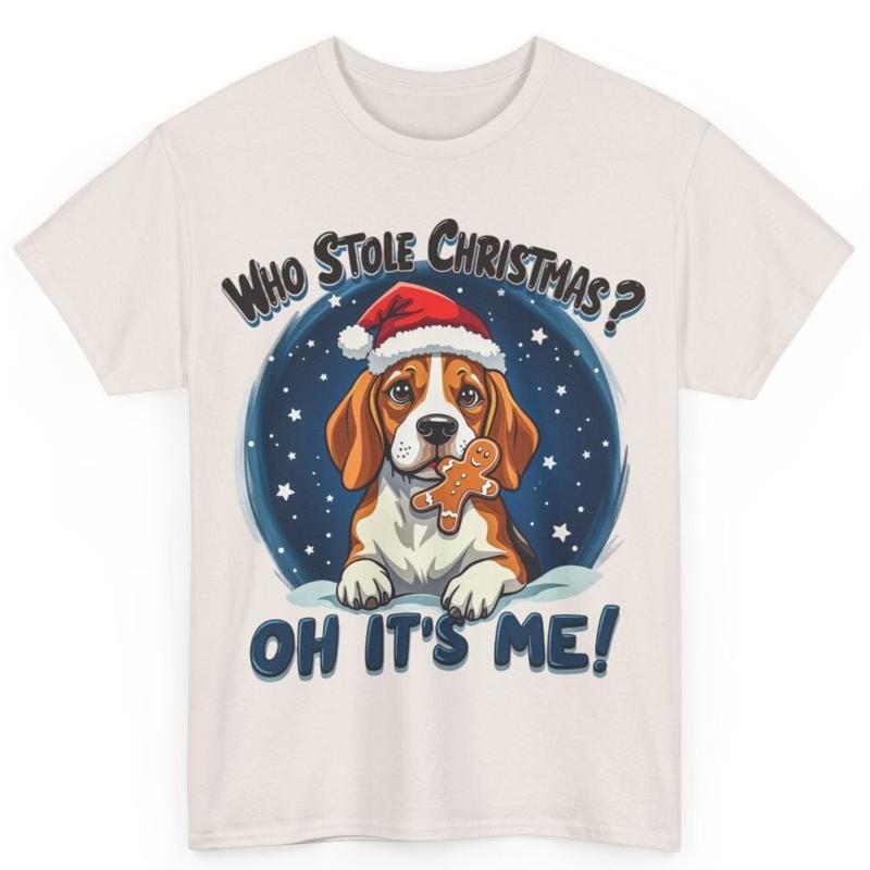 

Christmas Beagle Santa Hat Cute Owner Cotton T Shirt S разноцветный