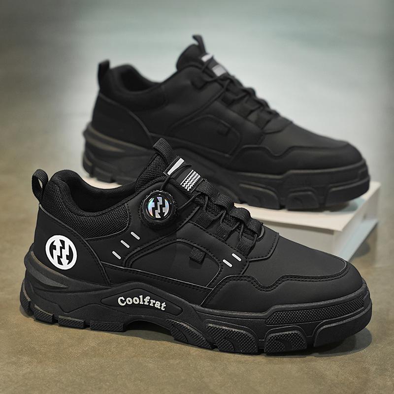 Fashion New Autumn Men Sneakers Leather Men Shoes Outdoor Mountain Short Boots Rotating Buttons Work Shoes for Men Platform Travel