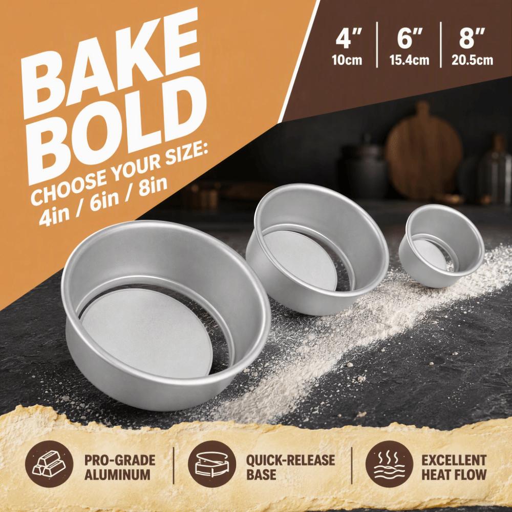 3pcs Anodized Finish Round Cake Pan Aluminum Alloy Removable Bottom Cake Pan  Cake Baking