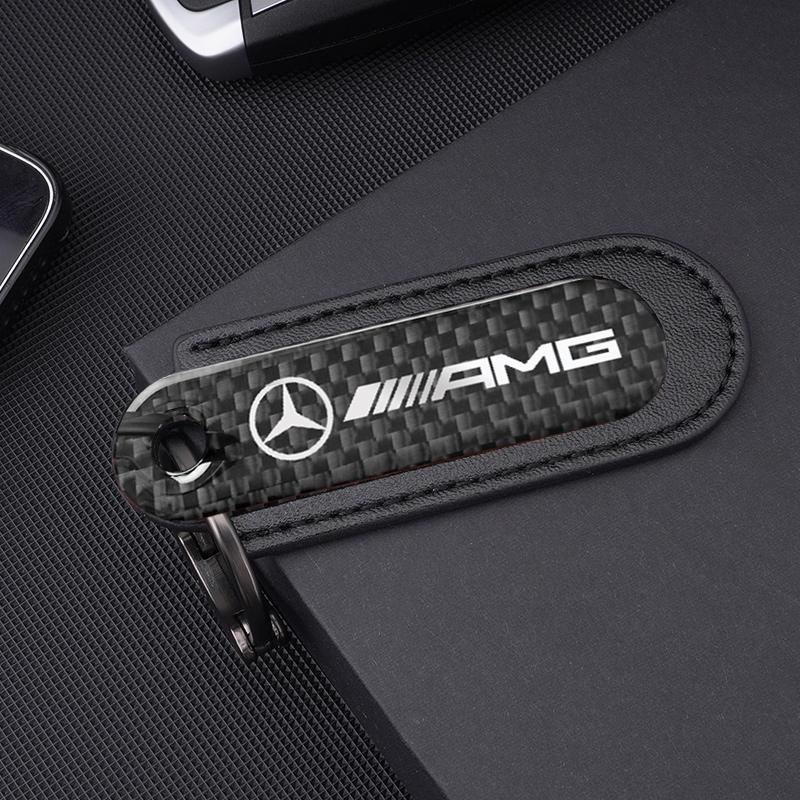 Creative Carbon Fiber Texture Leather Car Key Chain Ring Keyring For Mercedes Benz AMG W205 W203 GLC GLK W206 W220 A180 W211 ZB6