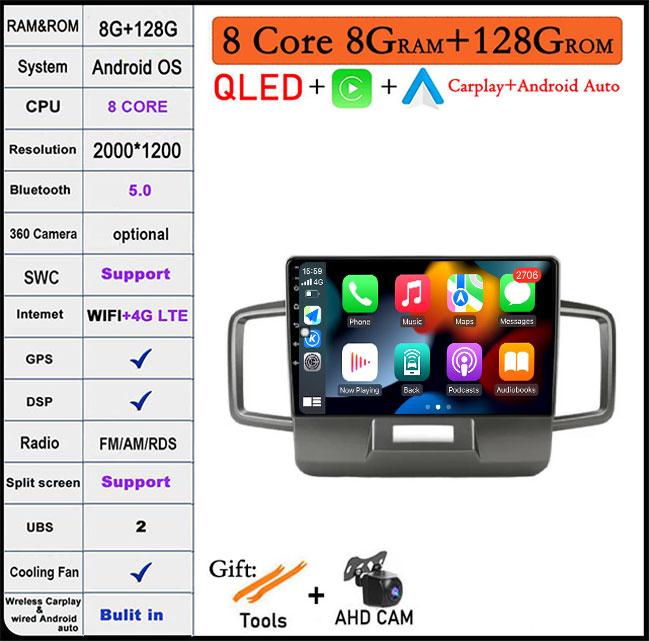 9 lnch For Honda Freed 1 2008-2016 Android 14 QLED/Screen Car Radio Multimedia Video Players CarPlay Carplay