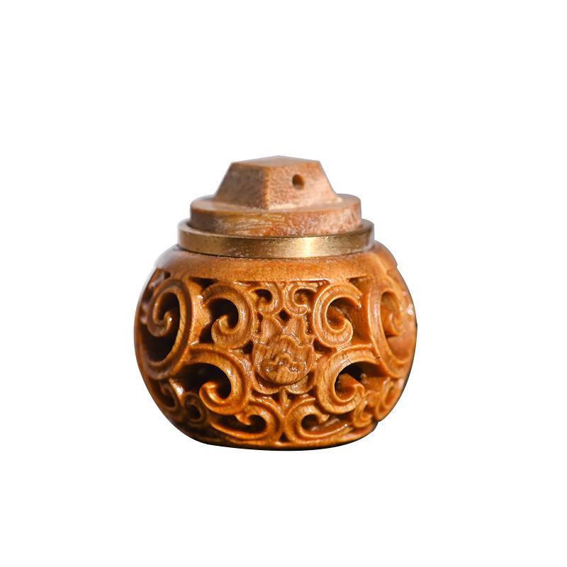 2PCS Solid Wood Medicine Pill Box Ancient Style Lotus Hollowed Out Sachet DIY Keychain Pendant Accessory Can Opened And Closed