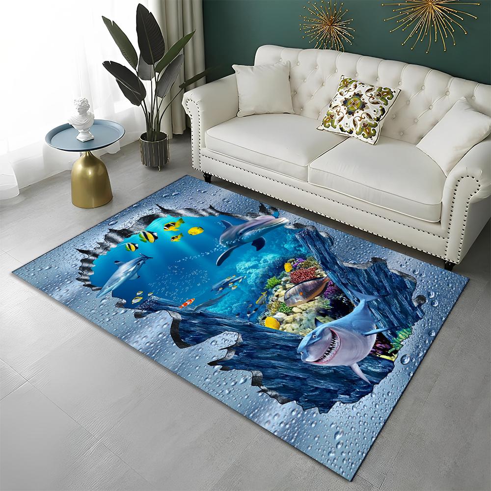 3D Seabed Illusion Underwater World Carpet Rug for Home Living Room Bedroom Sofa Doormat Decor,kids Area Rug Non-slip Floor Mat