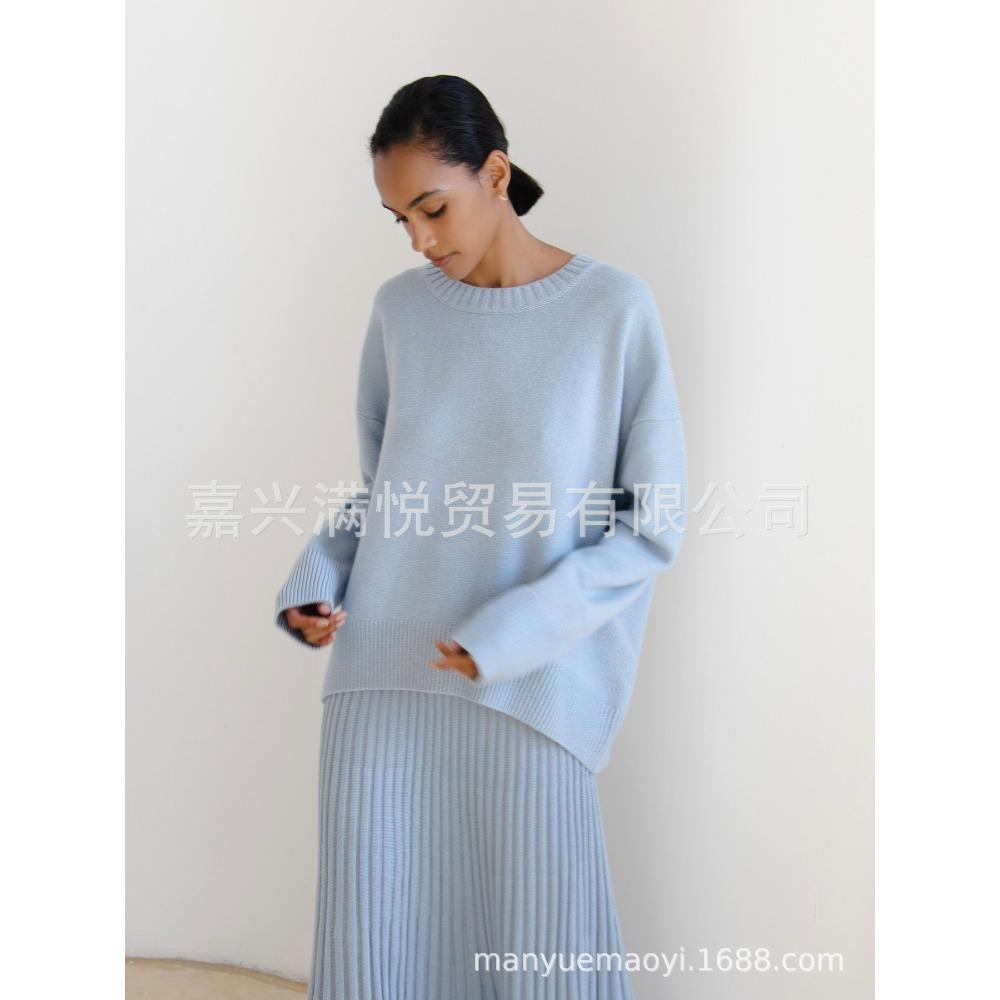 Women Round Neck Loose Knit Sweater, Autumn Winter Casual Soft Pullover Jumper for Ladies