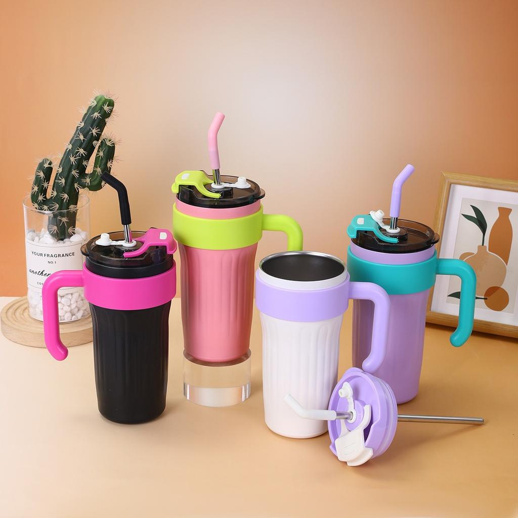 New American handle coffee cup 111 stainless steel thermos cup Big Mac large capacity straw ice cup
