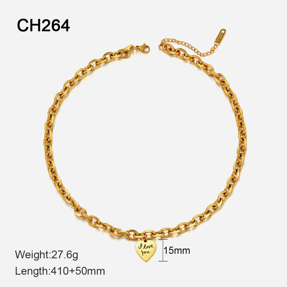 

Европейское и американское простое любовное ожерелье из нержавеющей стали женское с 14-каратным золотым покрытием персонализированное хип-хоп универсальное английское ожерелье в форме сердца 14K Gold Plated