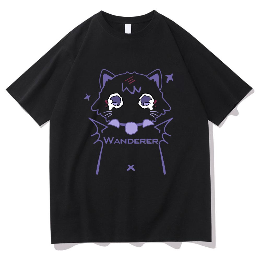 Genshin Impact Scaramouche Cat T Shirt Cute Fashion Men Aesthetic Graphic Wanderer Tshirt Unisex High Quality Cotton Tees Korea