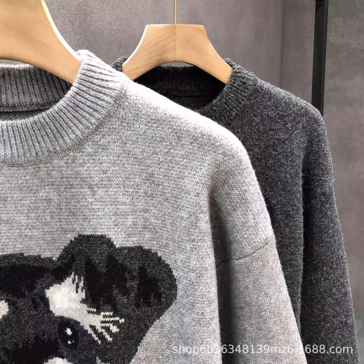 Trendy Men s Cartoon Jacquard Sweater - Winter Soft, Skin-Friendly, Round Neck Knitwear M