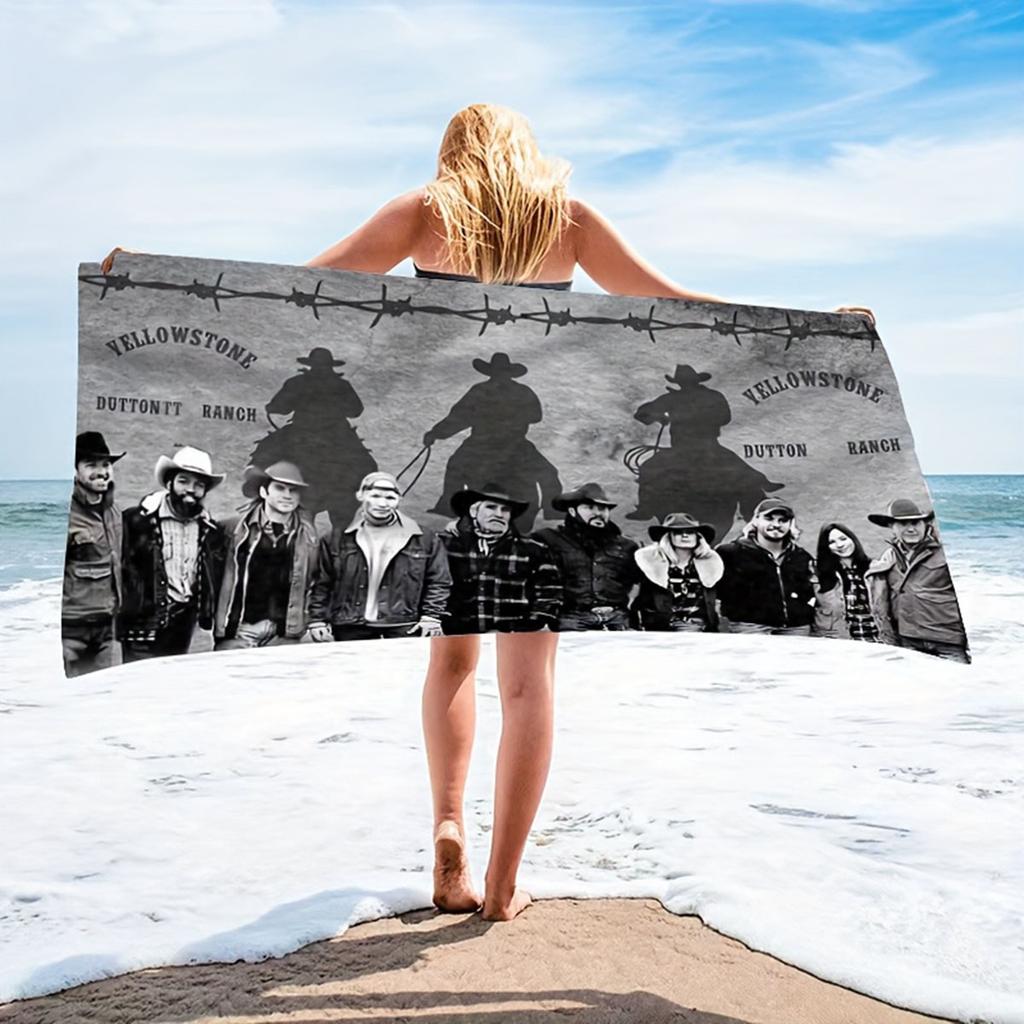 Retro Yellowstone National Park Beach Towel Vintage Mountain Flat Print Microfiber Quick Dry Towel for Camping Swimming Travel