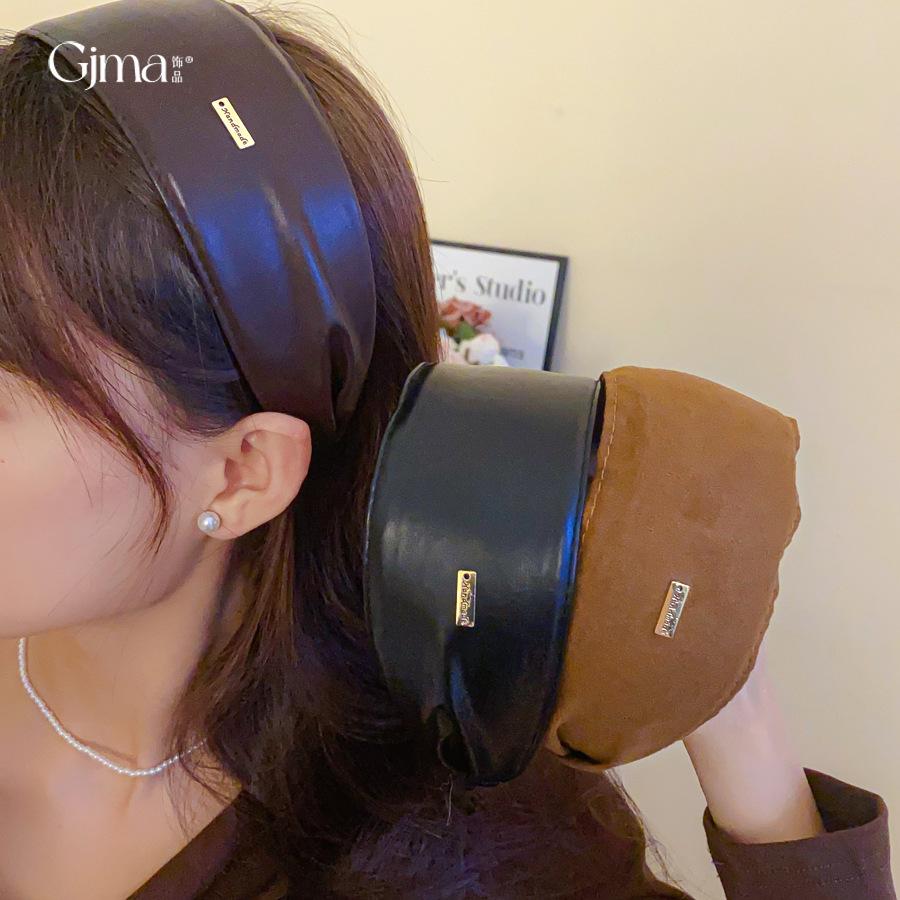 Vintage Maillard Wide Leather Headband Headband High Cranium Top Versatile Hair Accessories Women