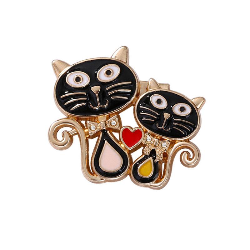 1PC Cat Brooch Cartoon Two Cats Cute Zinc Alloy Versatile Pin Buckle Clothing Accessories Diamond Inlaid