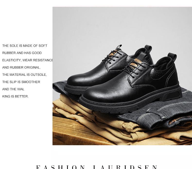 Men's Plus Size Autumn Leather Shoes - Thick Sole British Style Low-top Retro Work Boots
