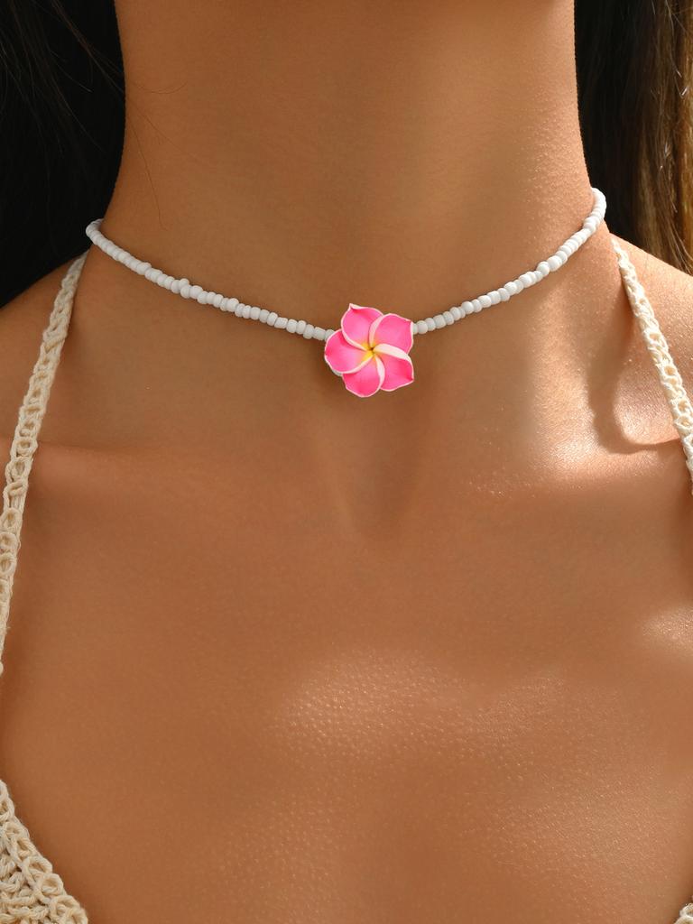 Soft Pottery Egg Flower Shell Hand-woven Necklace Bracelet Anklet Set Pink Beach Wind 18 Hours Delivery