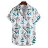 Men Geometric Print Turn Down Collar Short Sleeve Casual Button Up Shirt