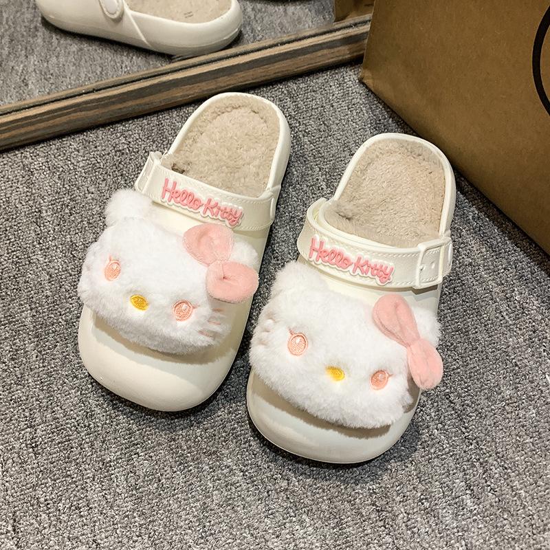 

Наступая на дерьмо, нескользящие универсальные хлопковые тапочки 2025 зима милое девичье сердечко милые тапочки с плоской подошвой и закрытым носком Hello Kitty 45 белый