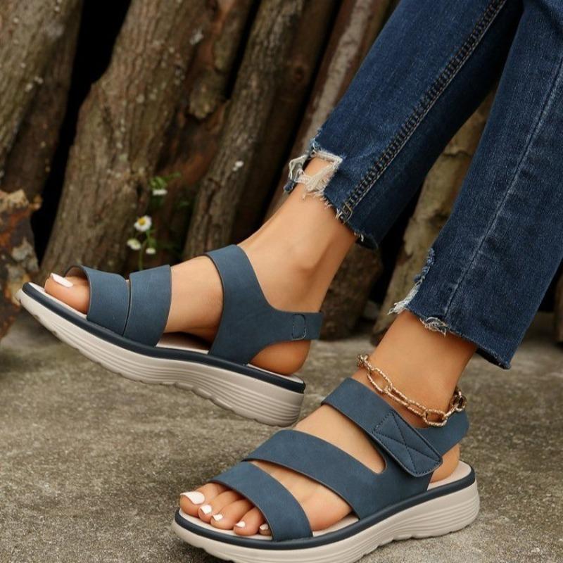 New Summer Women's Casual Wedge Heel Flat Soled Plus Size One Strap Sandals