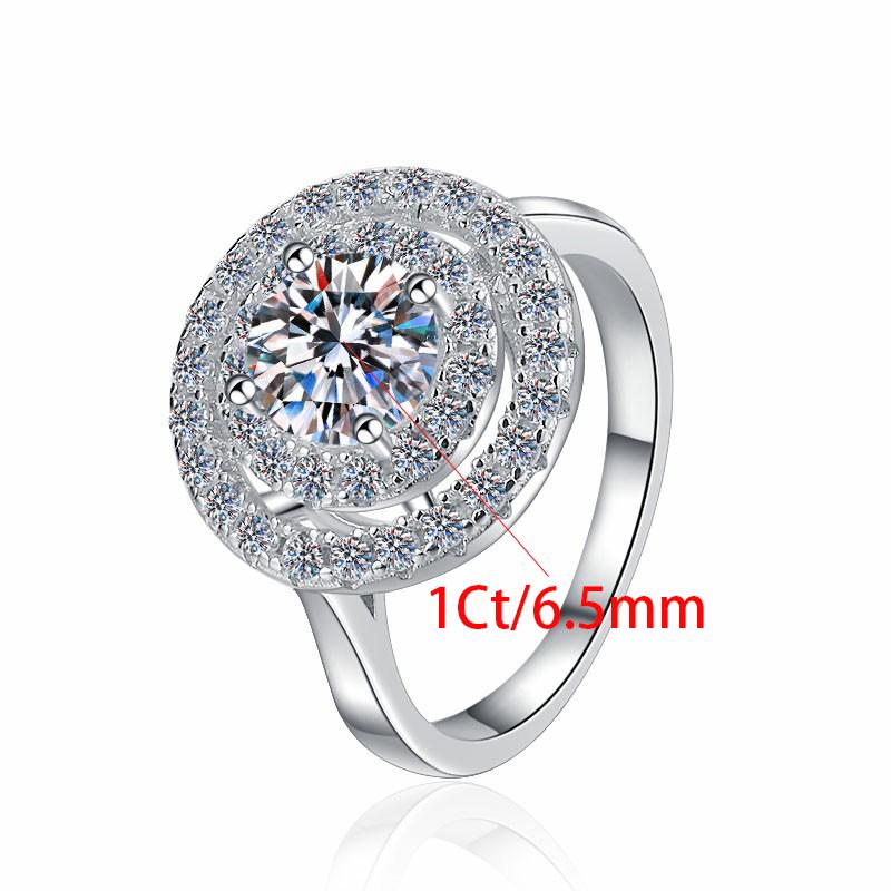 Luxury Jewelry S925 Sterling Silver Rhodium Plated Nickel-Free GRA Certificate 1ct VVS1 Moissanite Double Layer Ring