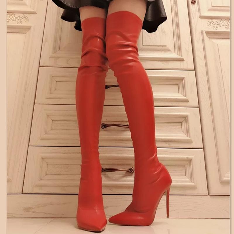 Elastické čižmy nad koleno Dámska obuv Sexy Slim Vysoké podpätky Nad koleno Vysoká čižma Čierna Červená Fetiš Dlhá obuv Dámska Veľká veľkosť 45