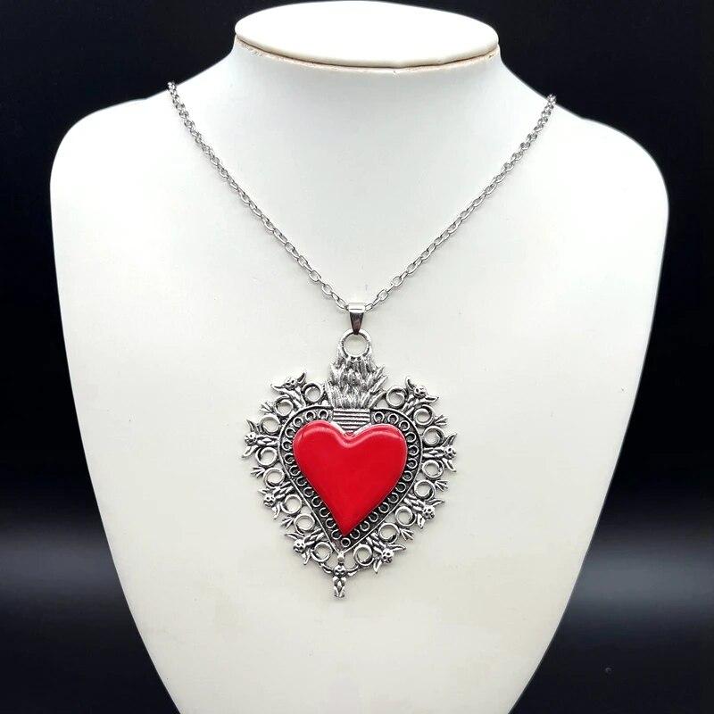 Sacred Flaming Hearts, Sacred Flaming Corazon, Ex-Votos Hearts, Mexický náhrdelník Milagros, Náhrdelník Hořící srdce, Gotické šperky,