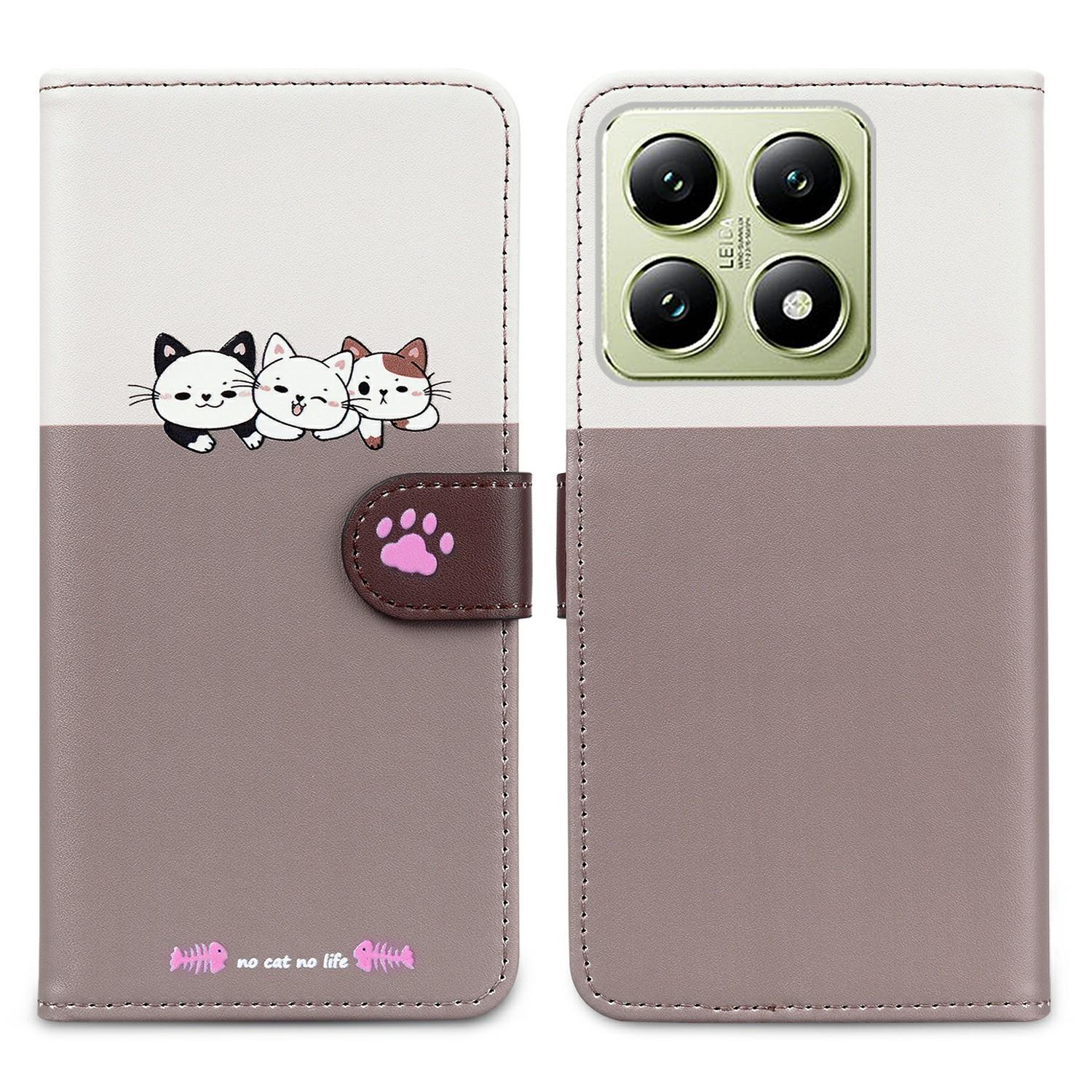 

Мультяшная серия питомцев для Xiaomi 14T Чехол-кошелек для телефона Сплетенный кожаный чехол-книжка Bean Pink