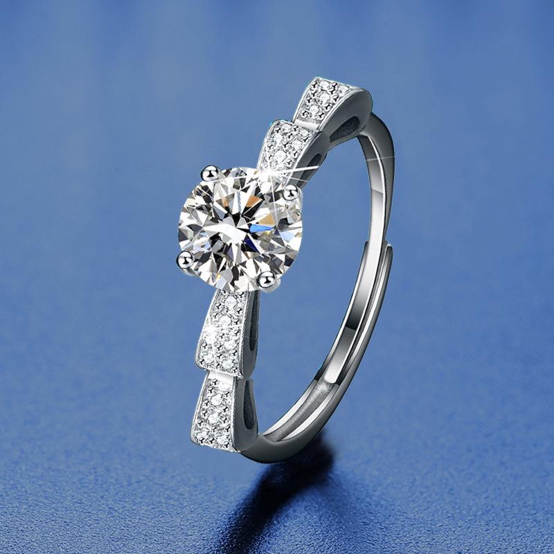 925 Sterling Silver Moissanite Love Ring, PT950 White Gold Plated, Colorfast Luxury Women's Band