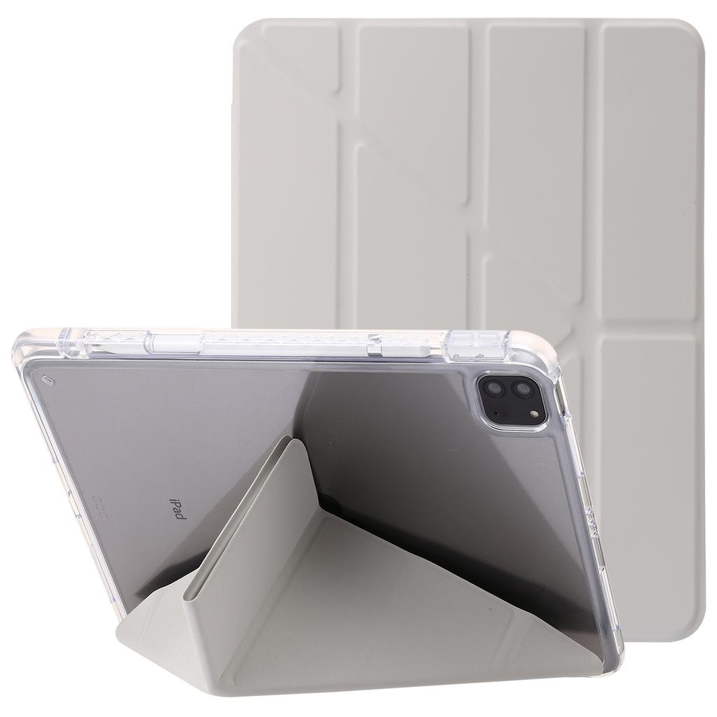 For iPad Pro 13 (2024) Case TPU+Acrylic+PU Leather Origami Stand Clear Back Tablet Cover