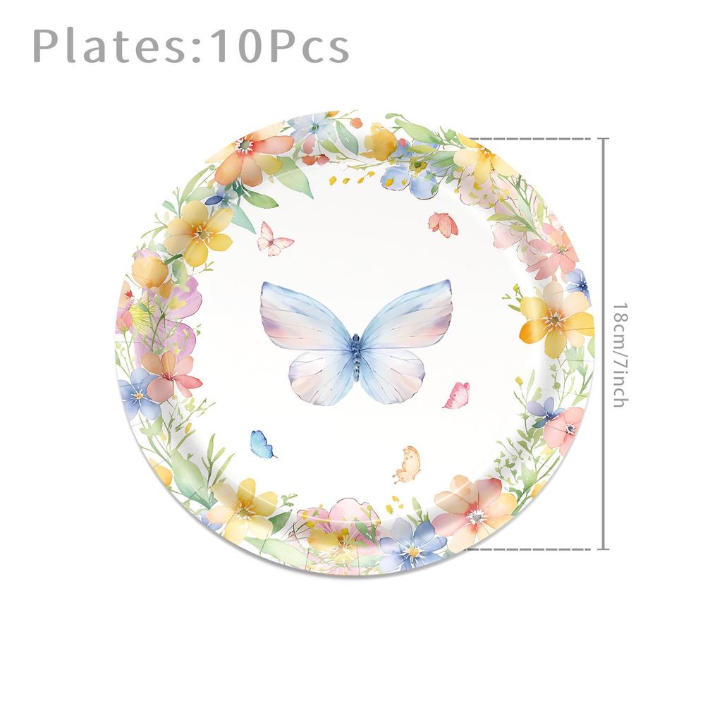 Pink Spring Butterflies Party Set: Tablecloth, Plates, Banner & Photo Props
