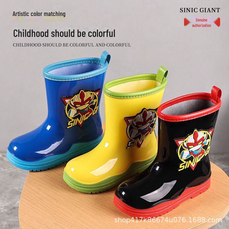 Cizme de ploaie din cauciuc anti-alunecare pentru copii - design chinezesc Superman, pantofi calduri impermeabili pentru elevi