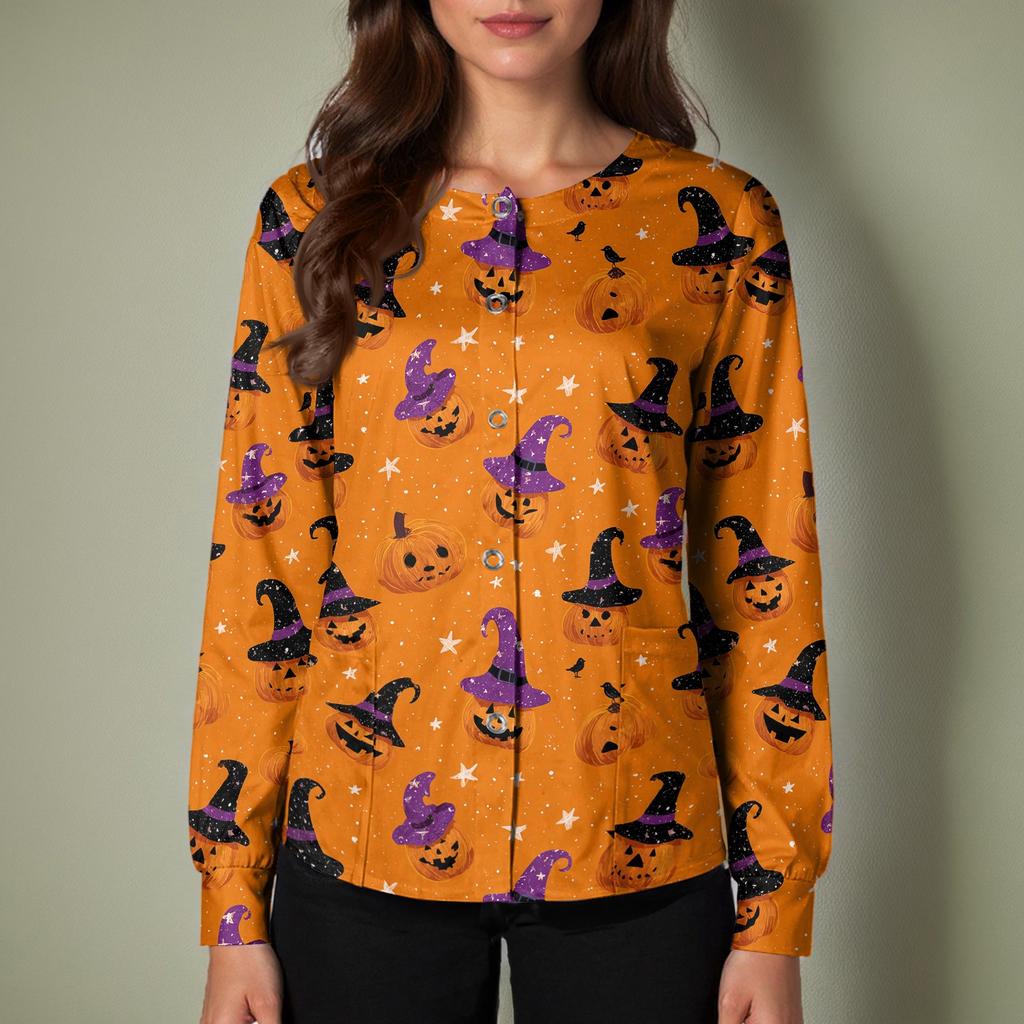 Women's Casual Long Sleeve Single Breasted Halloween Print Costume Cardigan