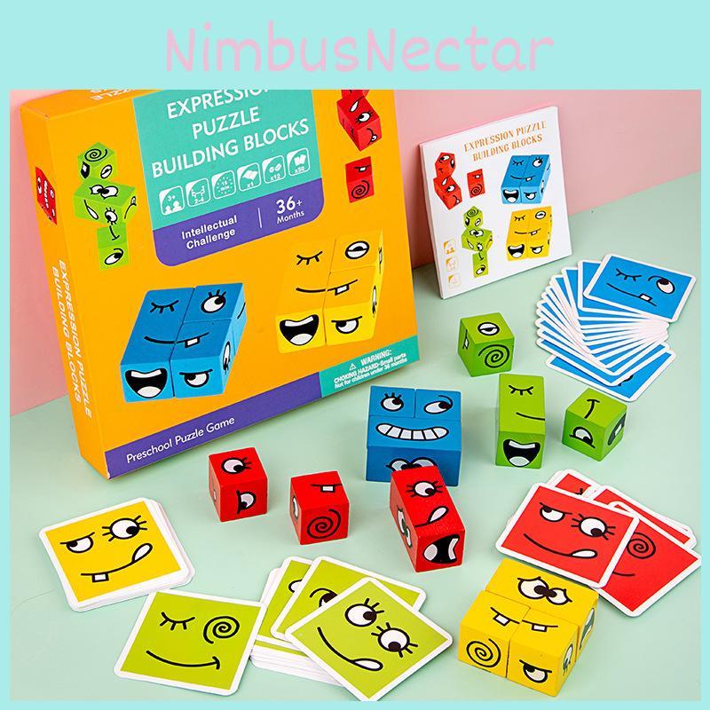 Face Changing Colorful Cube Blocks Kids Wooden Toy Logical Think Train Educate