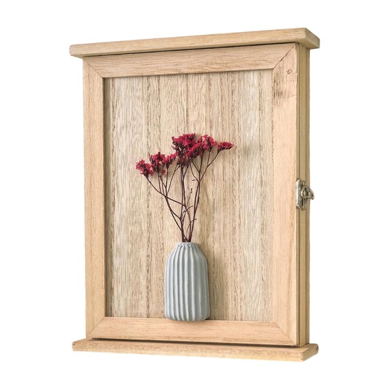 Farmhouses Style 6 Hook Wall Key Rack With Natural Wood Base And Retro Dried Flower Embellishment