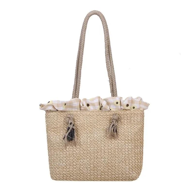 Summer Grass Woven Bag Women's Trendy Korean Edition Casual Large Capacity Western Style Handbag Woven Shoulder Bag