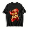 Happy New Year 2026 Red Gold Print Casual Loose Fit Unisex Top Pure Cotton T-shirt
