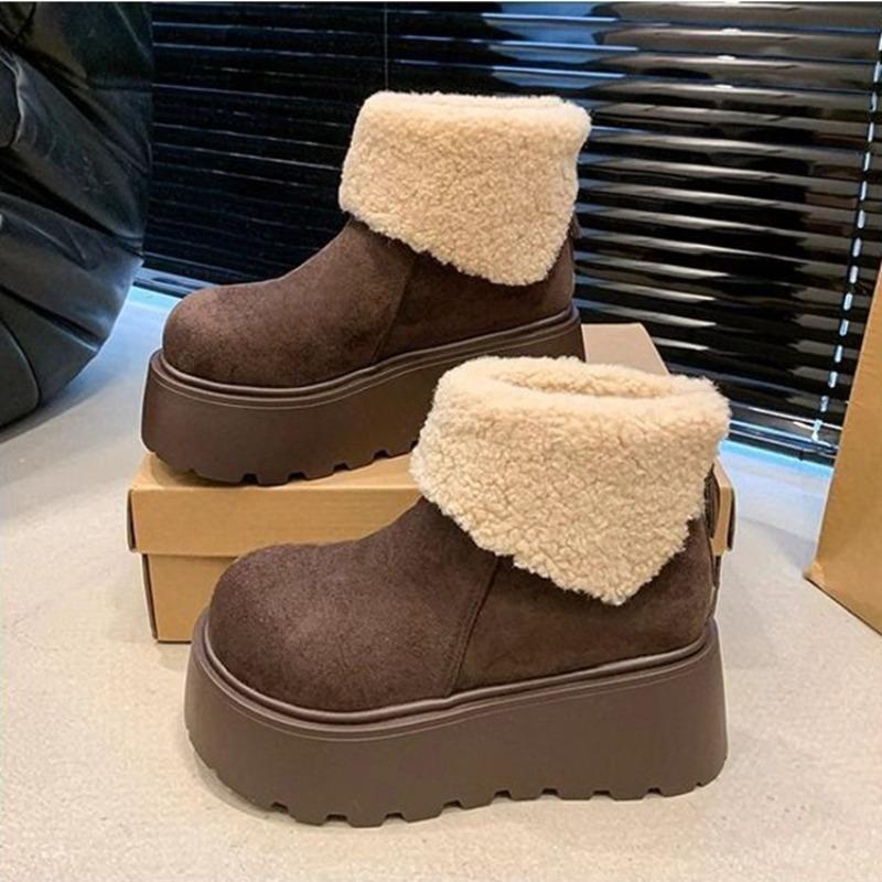 Temperament plush flanged thick-soled snow boots for women's winter new trendy low-tube thermal cotton boots for women