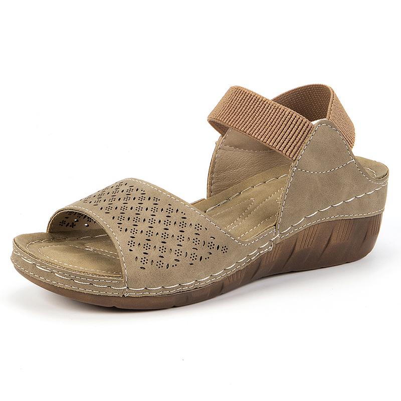 

Летние легкие босоножки на танкетке для женщин, сандалии на платформе с эластичной резинкой, женские повседневные босоножки с мягкой толстой подошвой 43 39 хаки