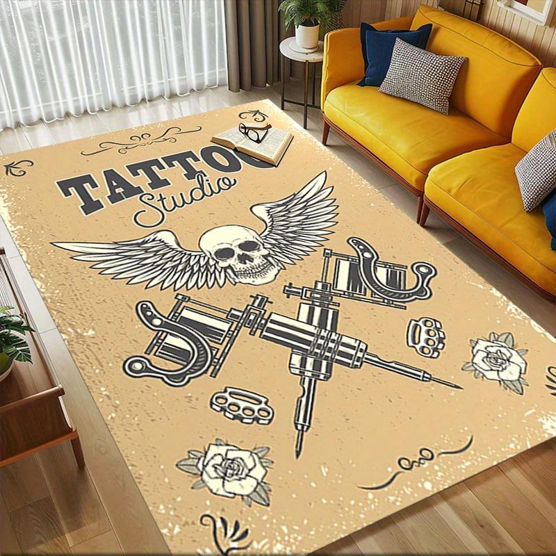 1pc Tattoo Studio Themed Rug for Home Decor, Non-slip Office Carpet, Chair mat, Outdoor Mat, Christmas and Halloween gifts-0731049