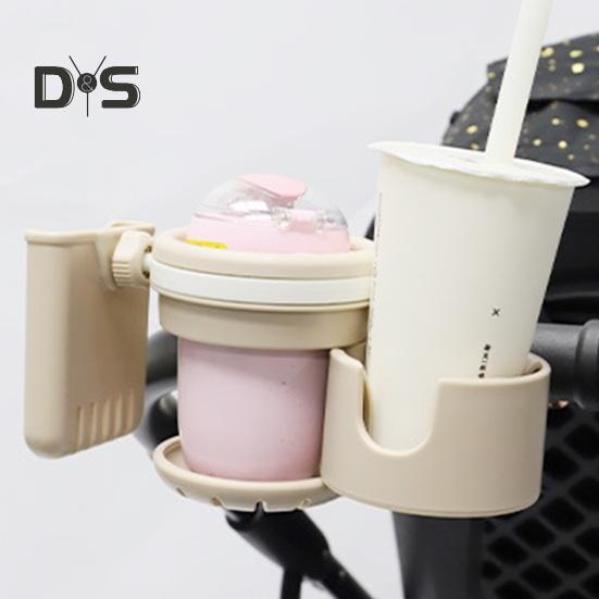Retractable Stroller Cup Holder with Phone Bracket 3 in 1 Non Slip Firmly Grip Stroller Bar 360 Degrees Rotation Drink Holder for Scooter Bike Walker