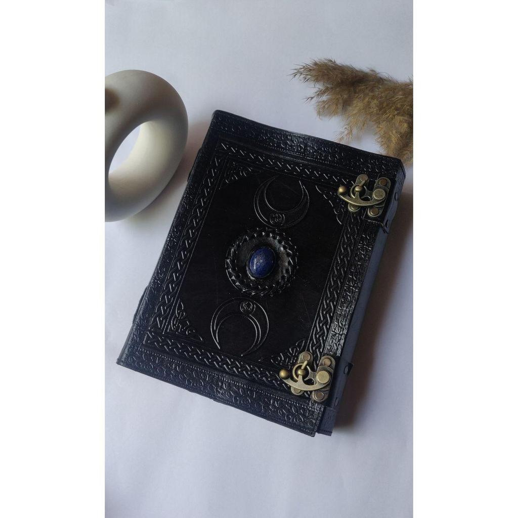 Leather Journal: Triple Moon Stone Embossed Book of Shadows