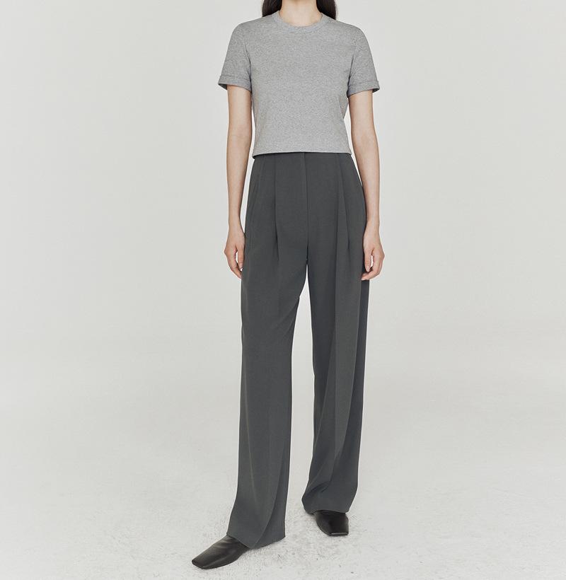 2026 Spring/Summer Women's Gray High-Waisted Wide-Leg Pants - Casual, High-End, Long, Straight-Leg Style