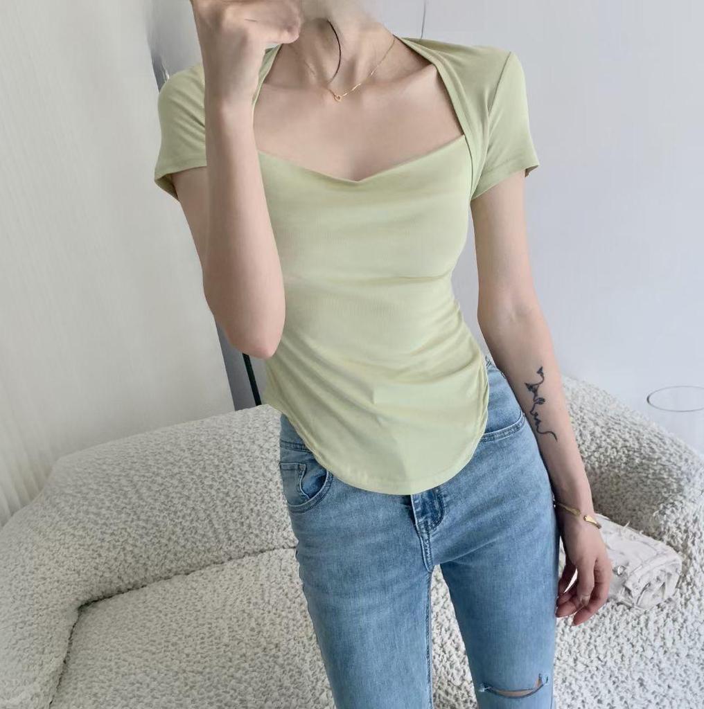 2025 Summer Slim Fit Pink Hot Girl T-Shirt for Women