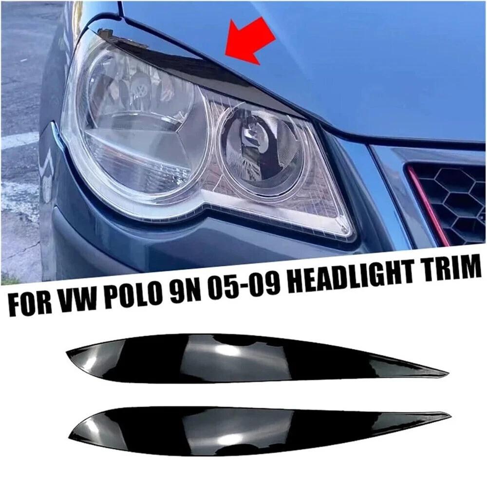 Car Headlight Eyebrow Eyelids Cover For VW POLO 4 MK4 9N 9N3 2005-2009 Glossy Black Headlamp Eye Lids Sticker Trim